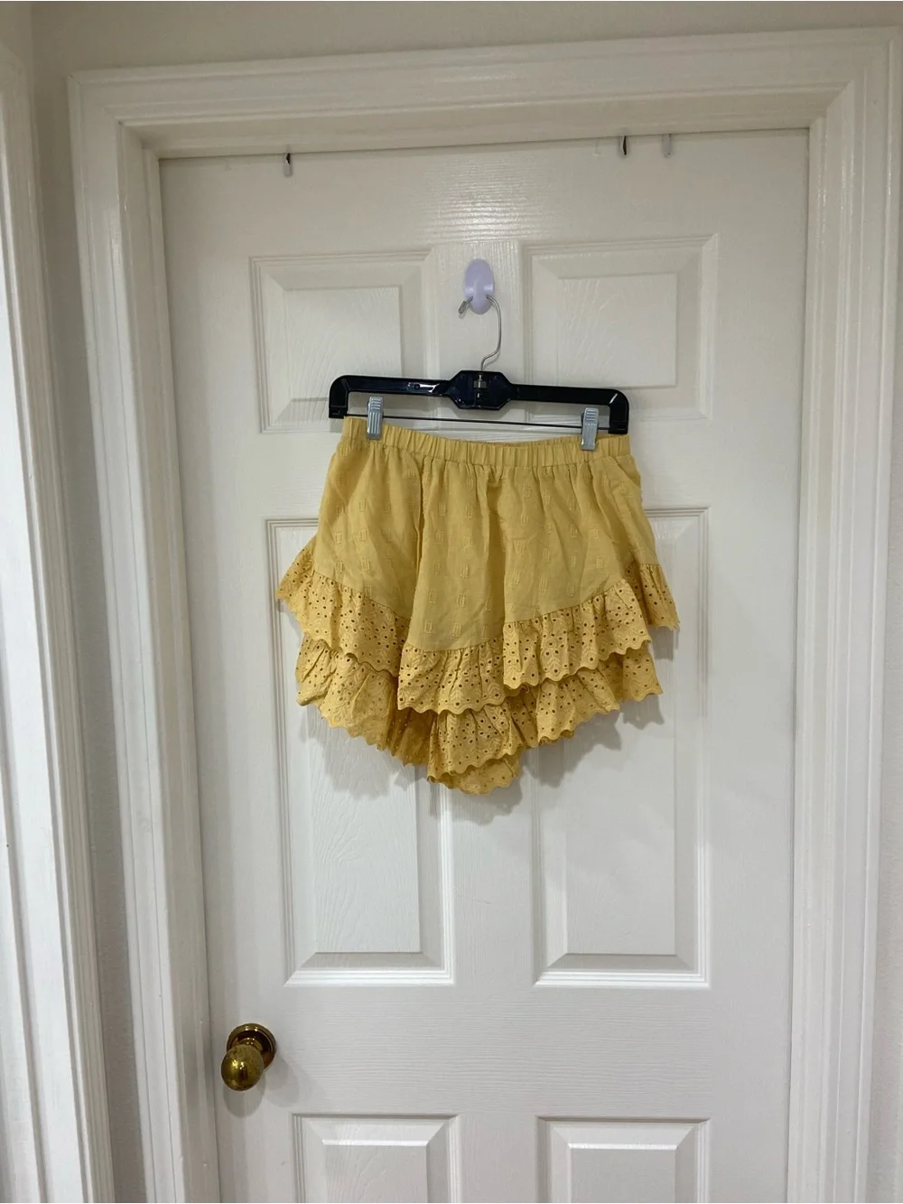 New Boho Mustard Yellow Ruffle Eyelet Shorts